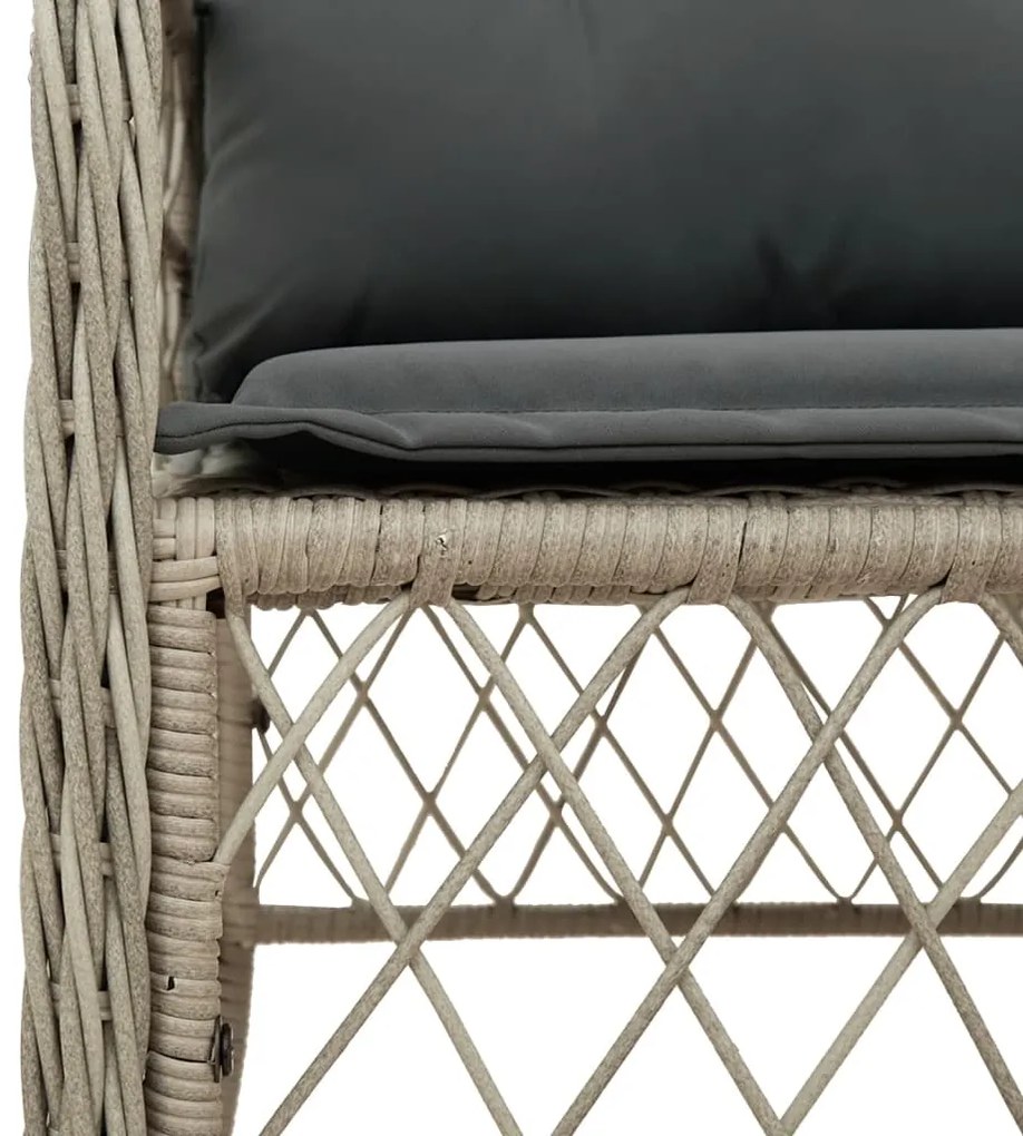 3 pcs conjunto bistrô com almofadões vime PE cinzento claro