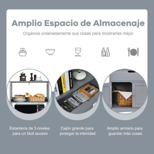 Armário com 3 Estantes 1 Gaveta 1 Armário de arrumação 60 x 32,5 x 122 cm Cinzento