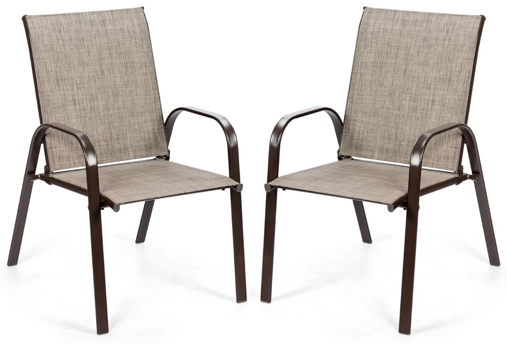 Conjunto de 2 cadeiras de jardim com braços curvos Tecido de secagem fácil Estrutura metálica reforçada Assento largo Assento Cinzentas