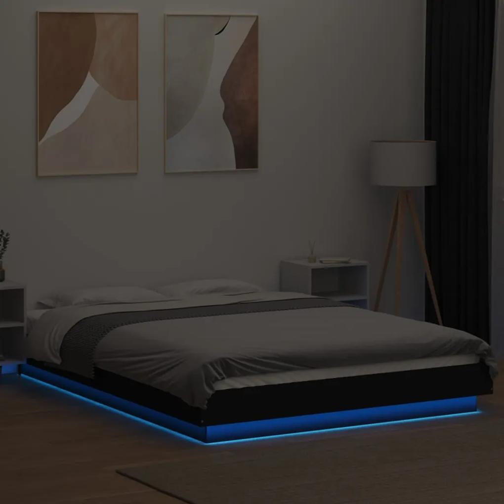 Estrutura cama c/ luzes LED 140x200 cm derivados madeira preto