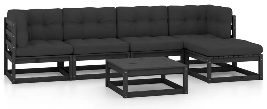 6 pcs conjunto longue de jardim c/ almofadões pinho maciço
