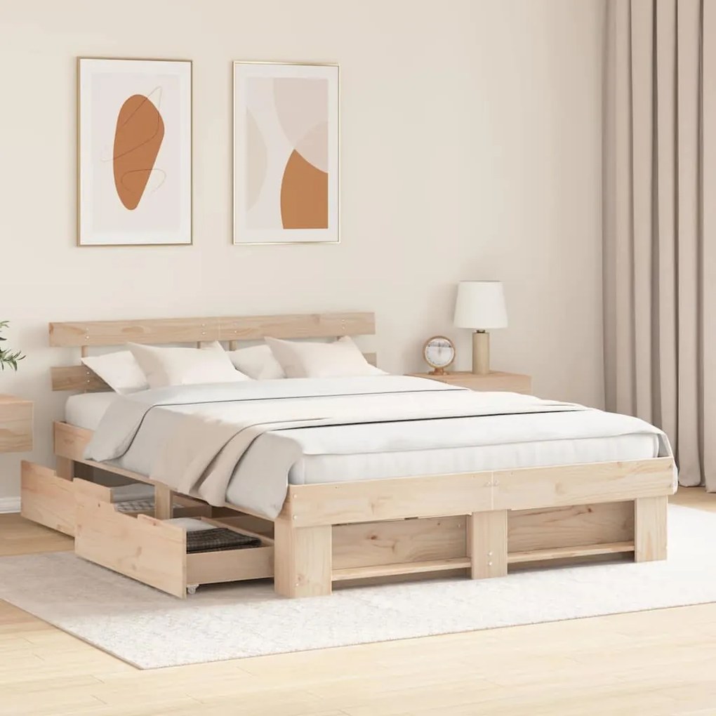 Estrutura da Cama com gaveta com cabeceira com armazenamento Castanho