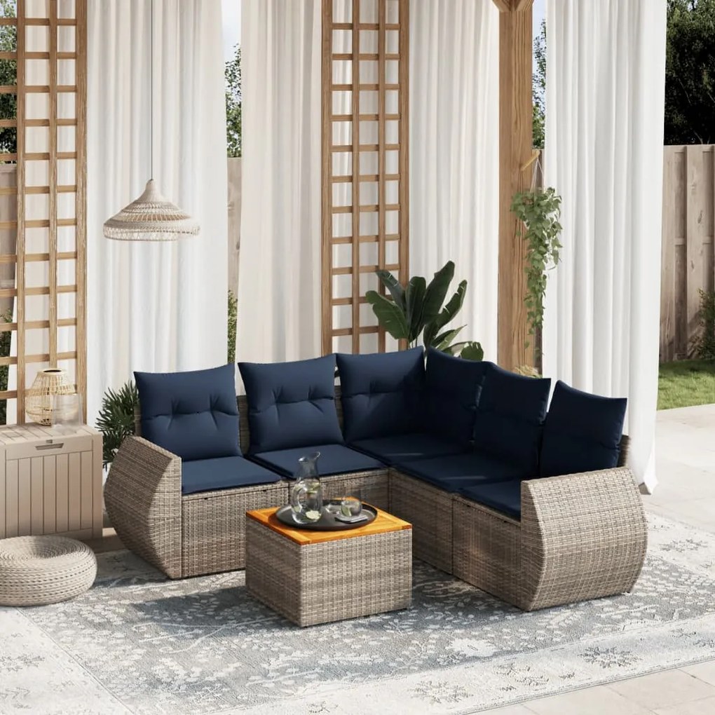 vidaXL 6 pcs conjunto sofás p/ jardim c/ almofadões vime PE cinzento