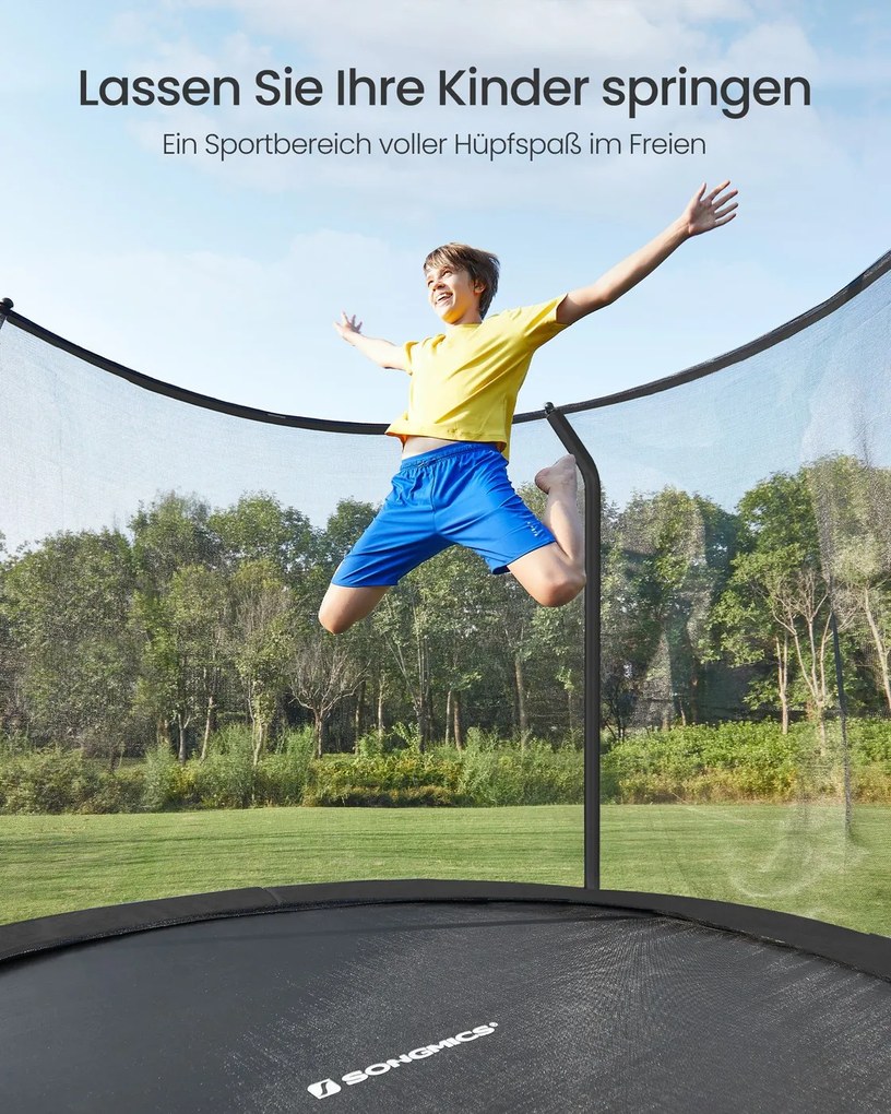 Trampolim de 305 cm de diâmetro com rede de segurança e escada preta