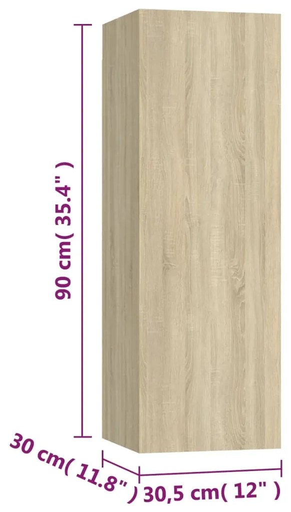 3pcs conjunto de móveis de TV derivados madeira carvalho sonoma