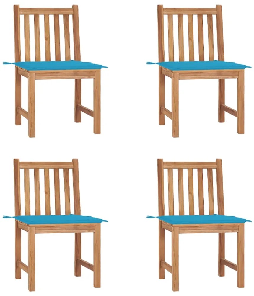 vidaXL Cadeiras de jardim c/ almofadões 4 pcs madeira de teca maciça