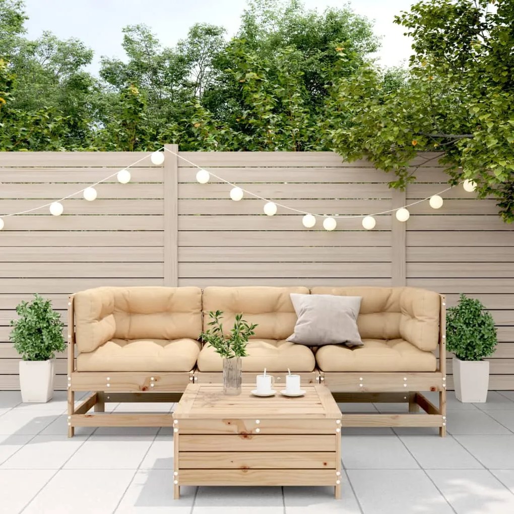 4 pcs conjunto lounge de jardim c/ almofadões pinho maciço