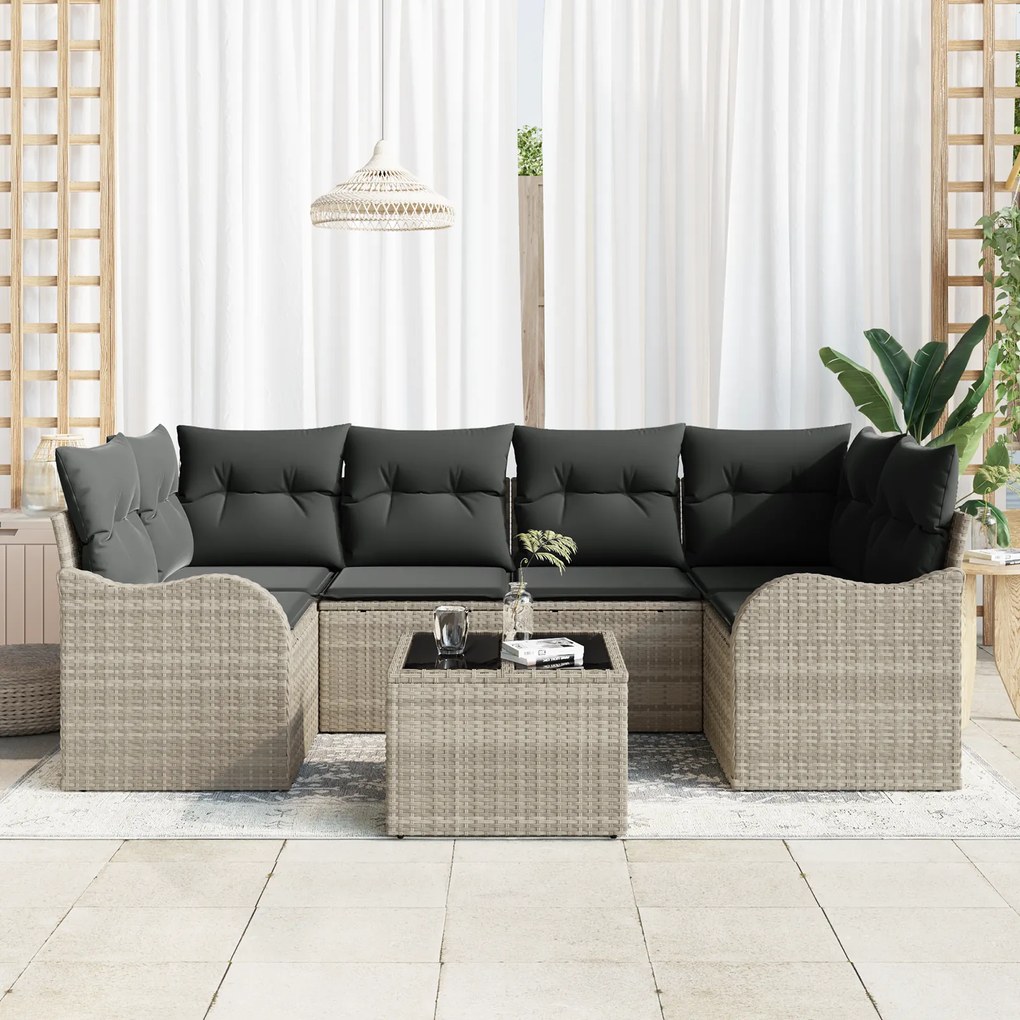Conjunto de Sofás de Jardim de 7 Peças com Almofadas Cinza Claro em Ra