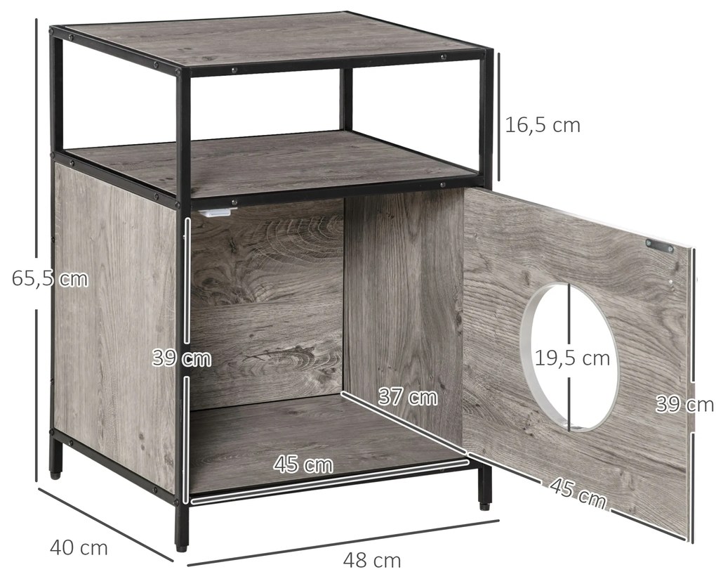 Casa para Gatos de Madeira com Aparência de Mesa Auxiliar com 2 Prateleiras de Armazenamento Caverna para Gatos com Almofada Removível e Lavável 48x40x65,5cm Carvalho