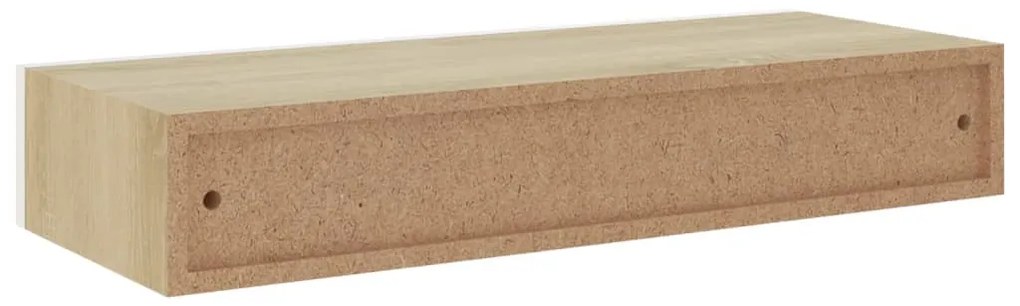 Prateleiras parede c/ gavetas 2pcs MDF 60x23,5x10cm carv./branco