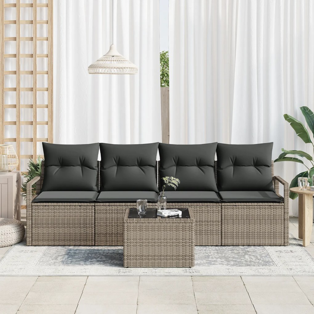 Conjunto de Sofá de Jardim de 5 Peças com Almofadas Cinza Rattan Sinté