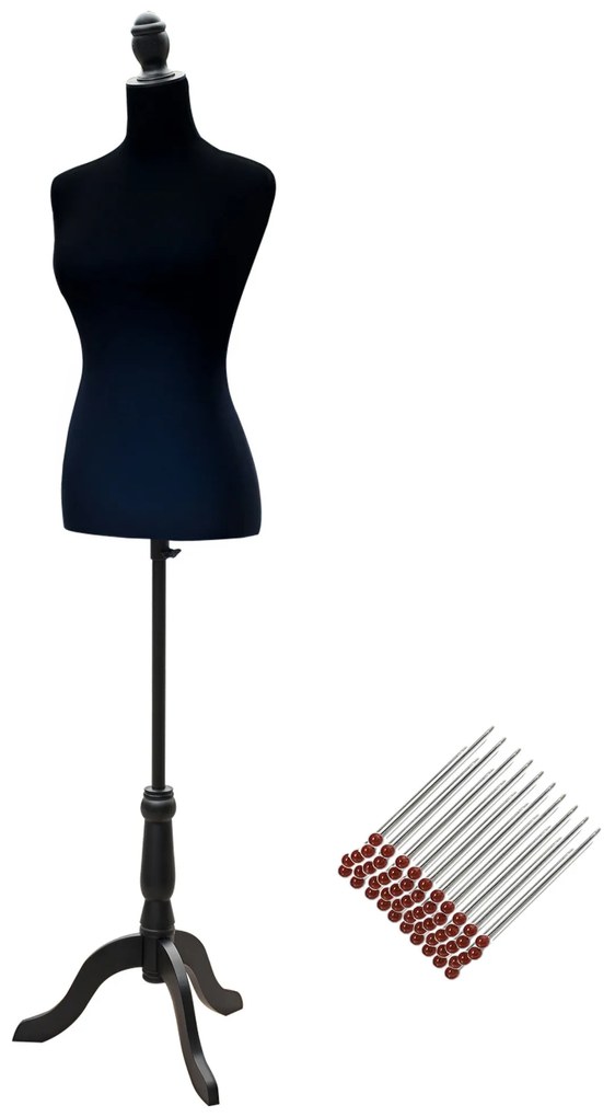 HOMCOM Manequim de Costura Feminino Manequim de Costura Ajustável a 130-168 cm com Tripé de Madeira Preto | Aosom Portugal