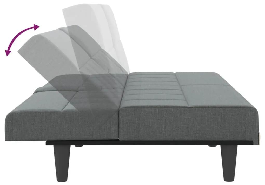 Sofá-cama com suportes para copos tecido cinzento-escuro