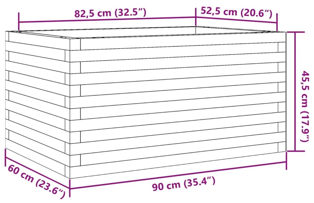 Vaso/floreira de jardim 90x60x45,5 cm pinho maciço castanho mel
