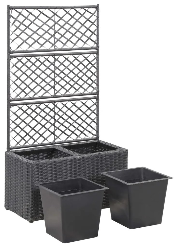 Floreira com treliça e 2 vasos 58x30x107 cm vime PE preto