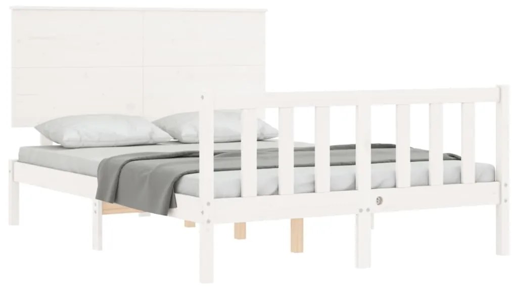 Estrutura de cama de casal c/ cabeceira madeira maciça branco