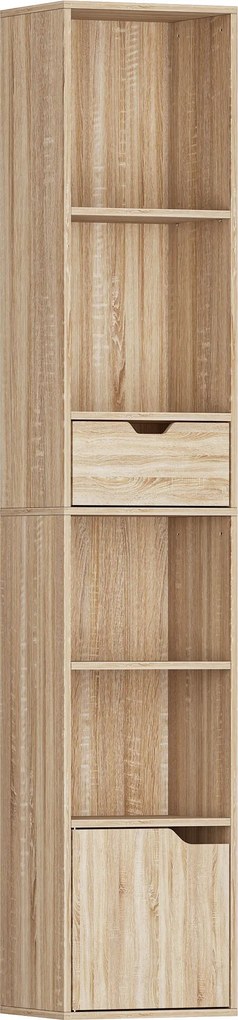 HOMCOM Estante, prateleira de livros, móvel de arrumação com gaveta armário compartimentos abertos, 30 x 24 x 158 cm natural | Aosom Portugal