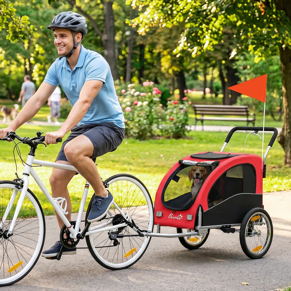 Atrelado de Bicicleta para Cão 2-em-1, 160 x 71 x 101 cm, Com Suspensão, Vermelho