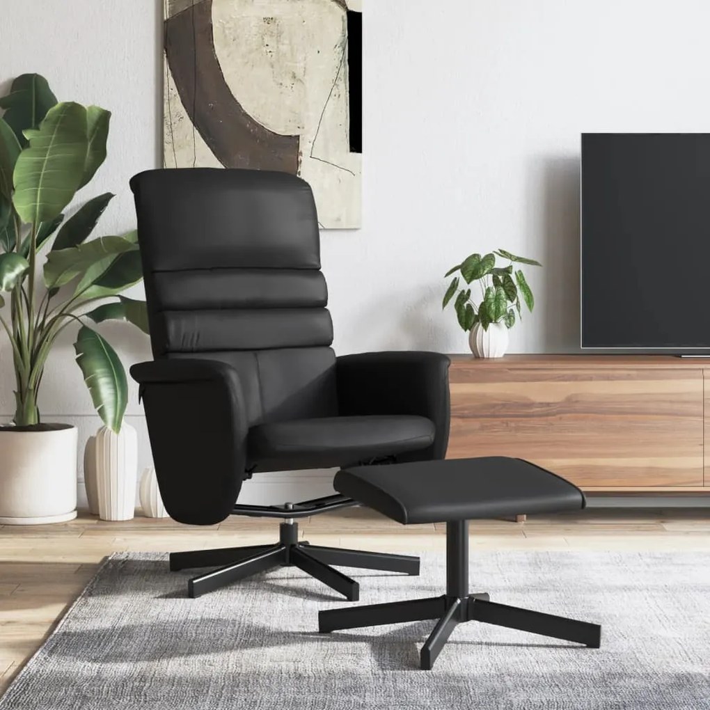 vidaXL Cadeira reclinável com apoio de pés couro artificial preto