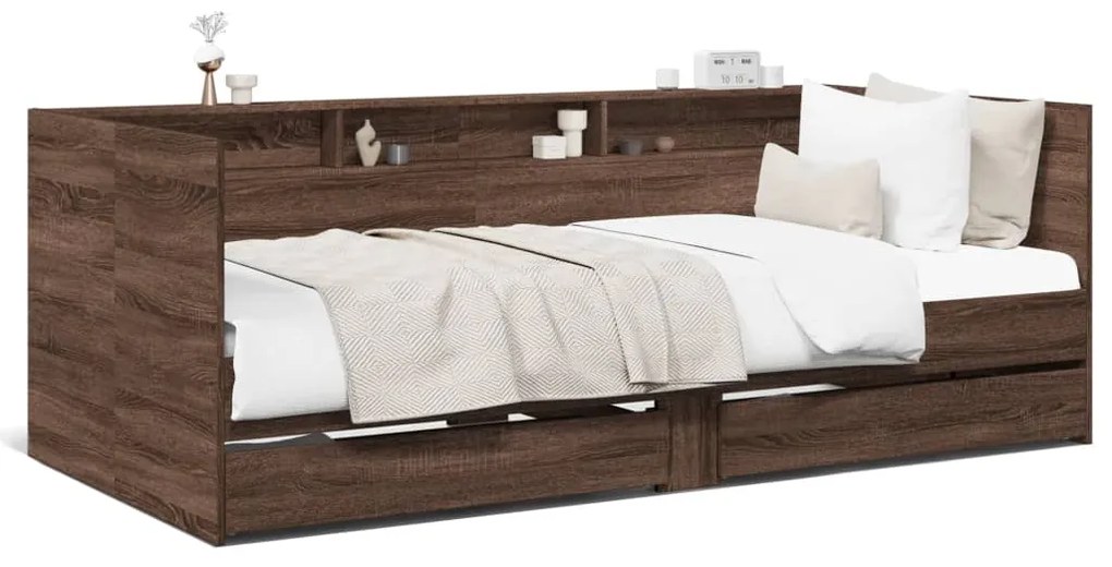 vidaXL Sofá-cama com gavetas sem colchão 75x190 cm carvalho castanho