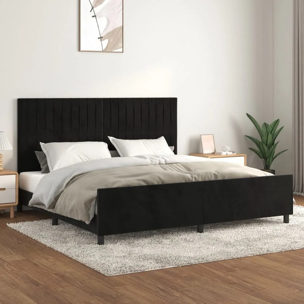 Estrutura de cama sem colchão 200x200 cm veludo preto