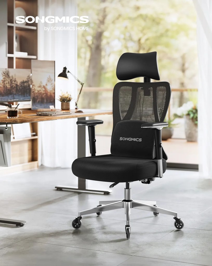 Cadeira de escritório ergonómica com apoio ajustável, preto