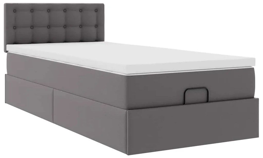 Cama otomana com colchão 100x200 cm couro artificial cinzento