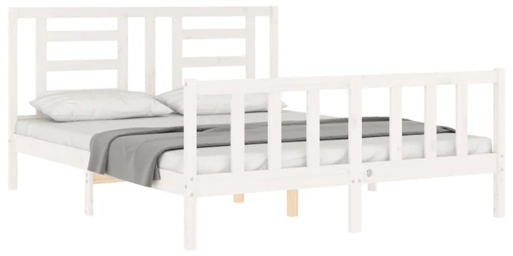 Estrutura de cama King Size com cabeceira madeira maciça branco