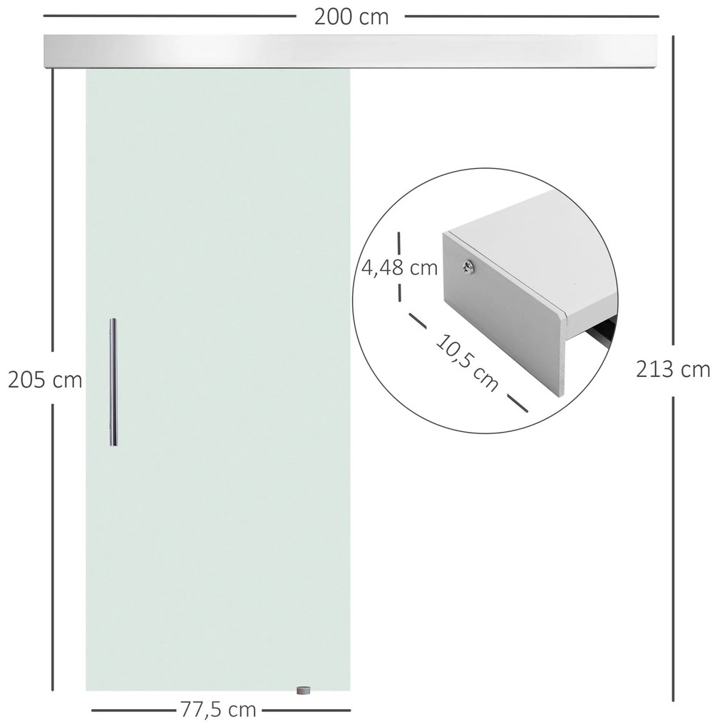 HOMCOM Porta de Correr de Vidro 77,5x205 cm Porta de Correr de Vidro c