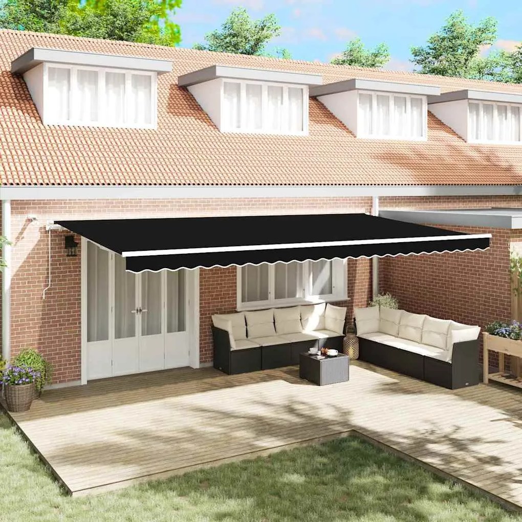 vidaXL Toldo Retrátil Preto 600 × 300 cm Poliéster e Metal