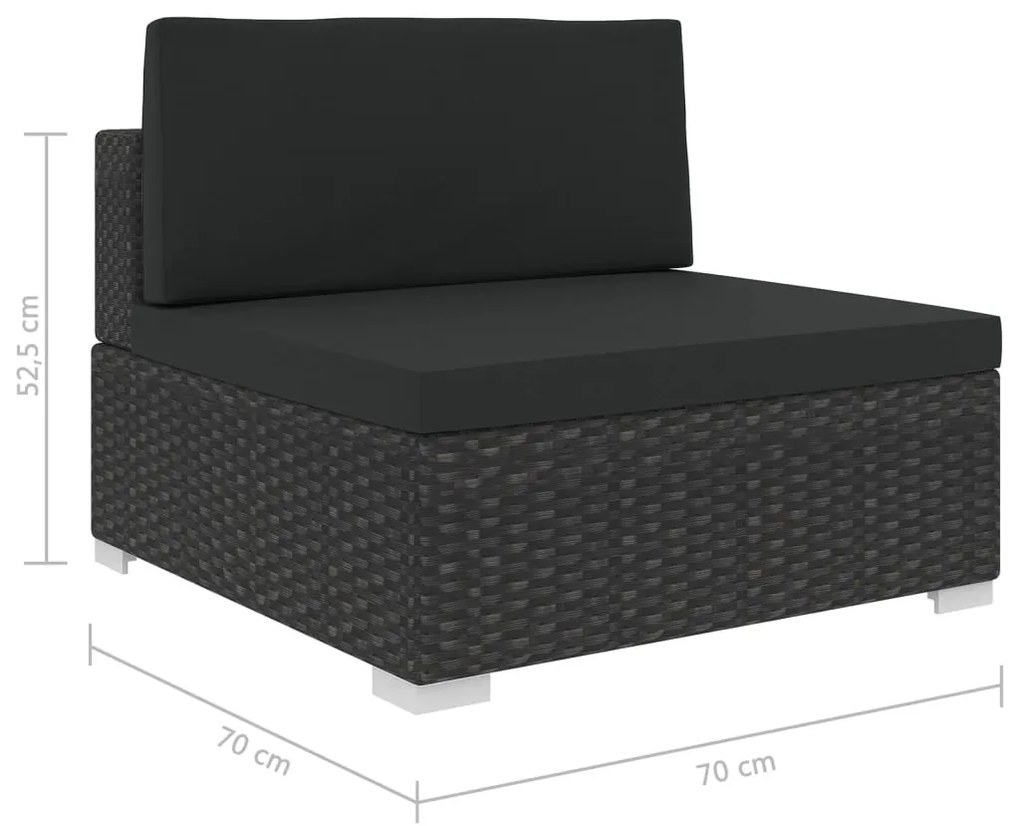 6 pcs conjunto lounge de jardim c/ almofadões vime PE preto