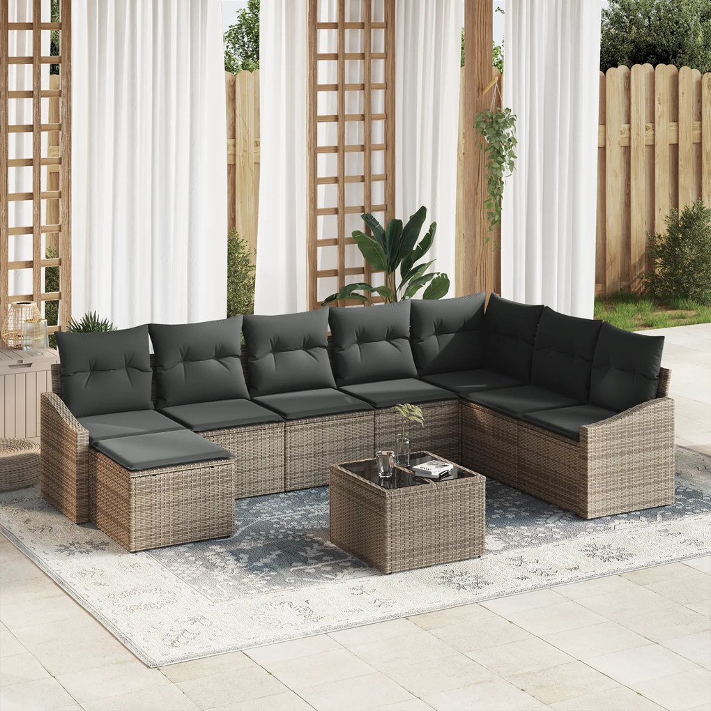 Conjunto de Jantar de Jardim de 8 Peças com Almofadas de Rattan Poly P