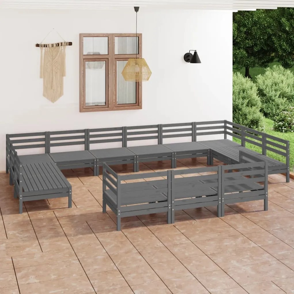 vidaXL 13 pcs conjunto lounge de jardim pinho maciço cinza