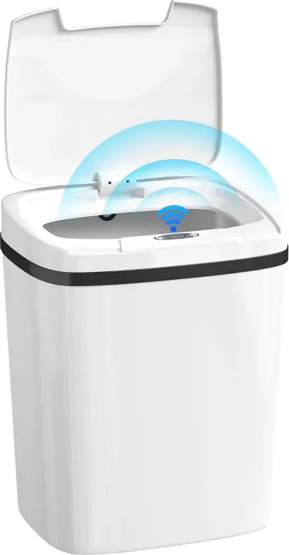 Caixote de Lixo Automático 15L com Sensor Infravermelhos e Modo Manual Anel de Retenção Antimarcas 27,6x21,4x33,5 cm Branco