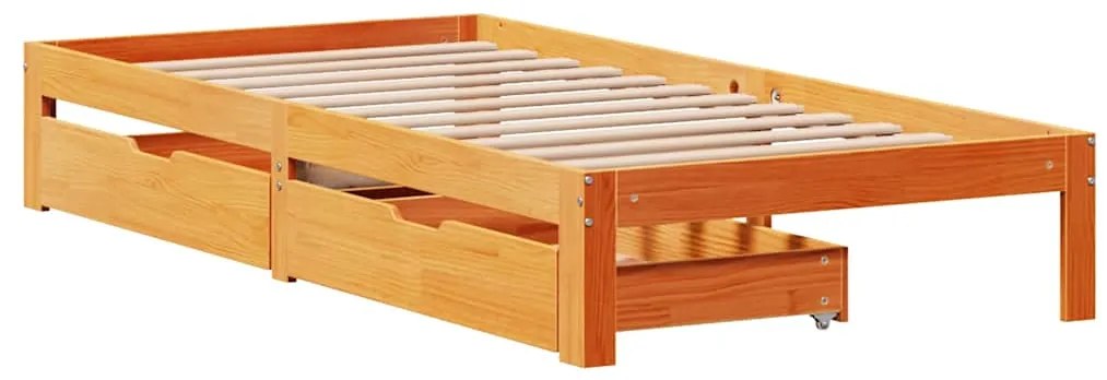 Estrutura de cama c/ gavetas 90x200cm pinho maciço castanho-mel