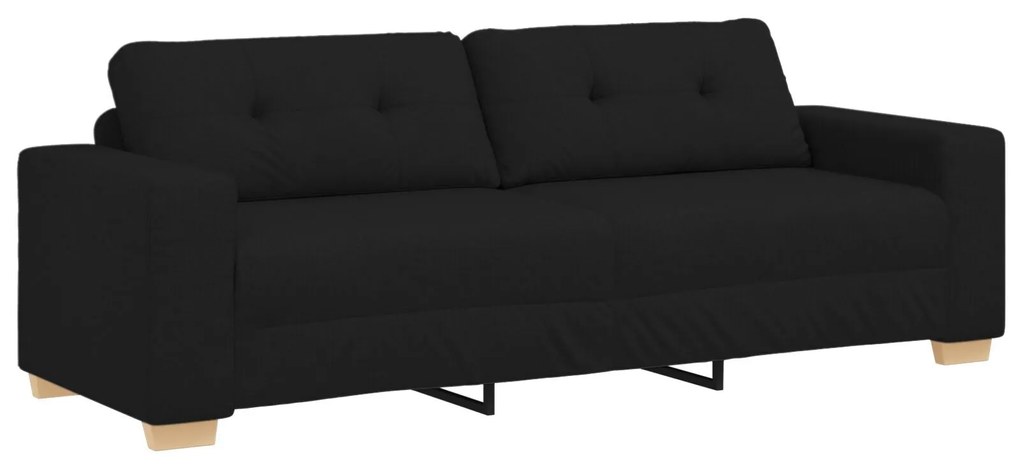 Conjunto de Sofá de 3 Peças com Almofadas em Tecido Preto