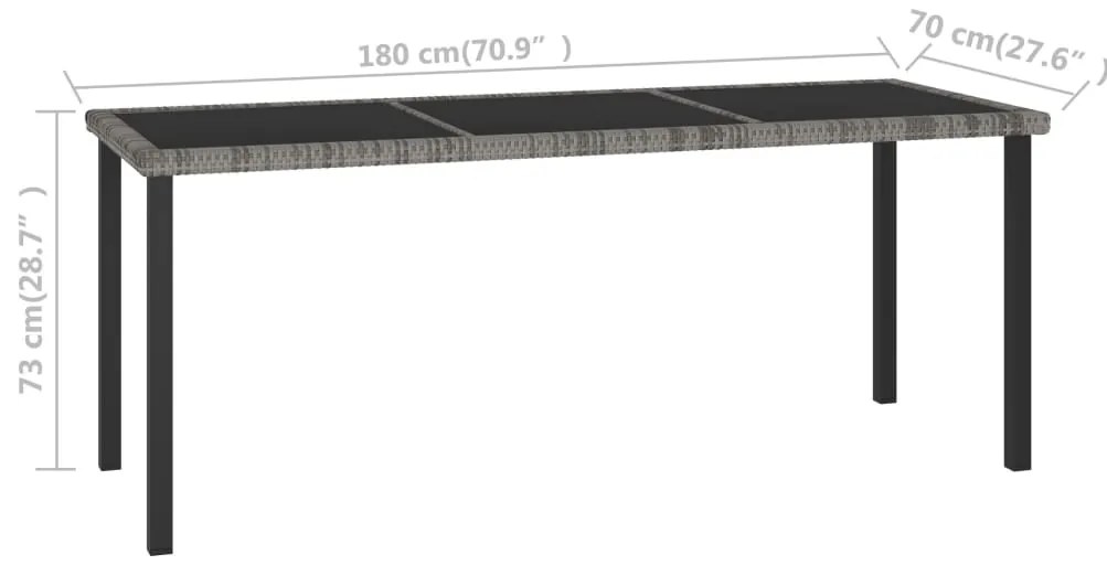 Mesa de jantar para jardim 180x70x73 cm vime PE cinzento