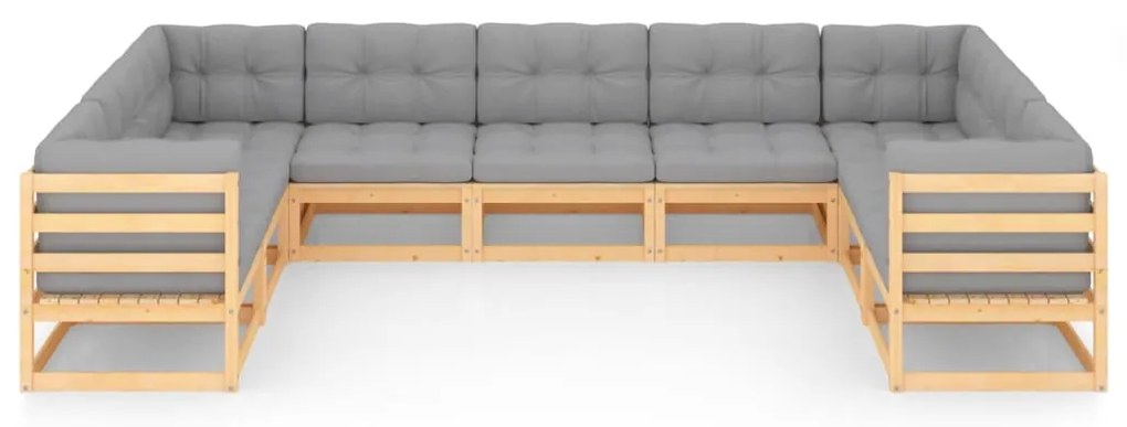 9 pcs conjunto lounge de jardim c/ almofadões pinho maciço