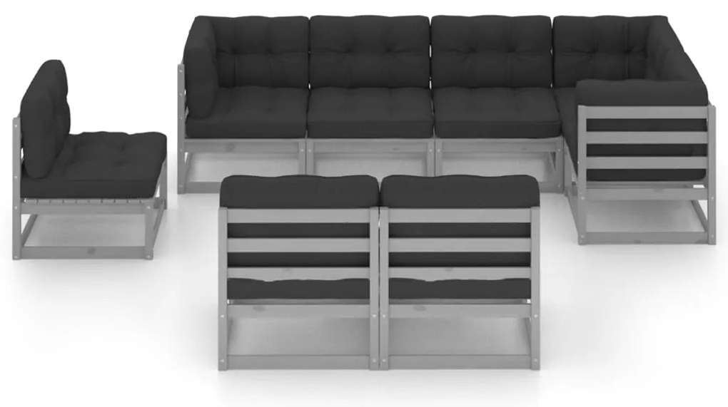 8 pcs conjunto lounge de jardim c/ almofadões pinho maciço