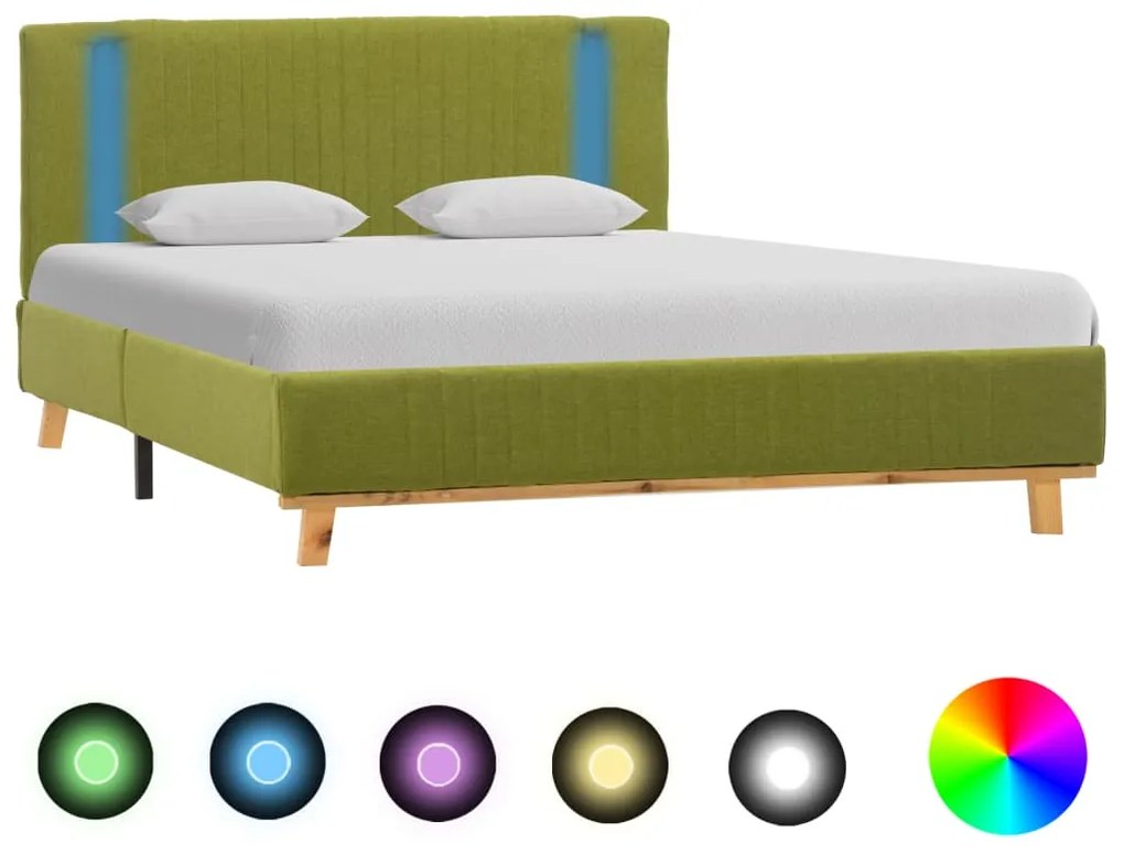 vidaXL Estrutura de cama com LED em tecido 140x200 cm verde