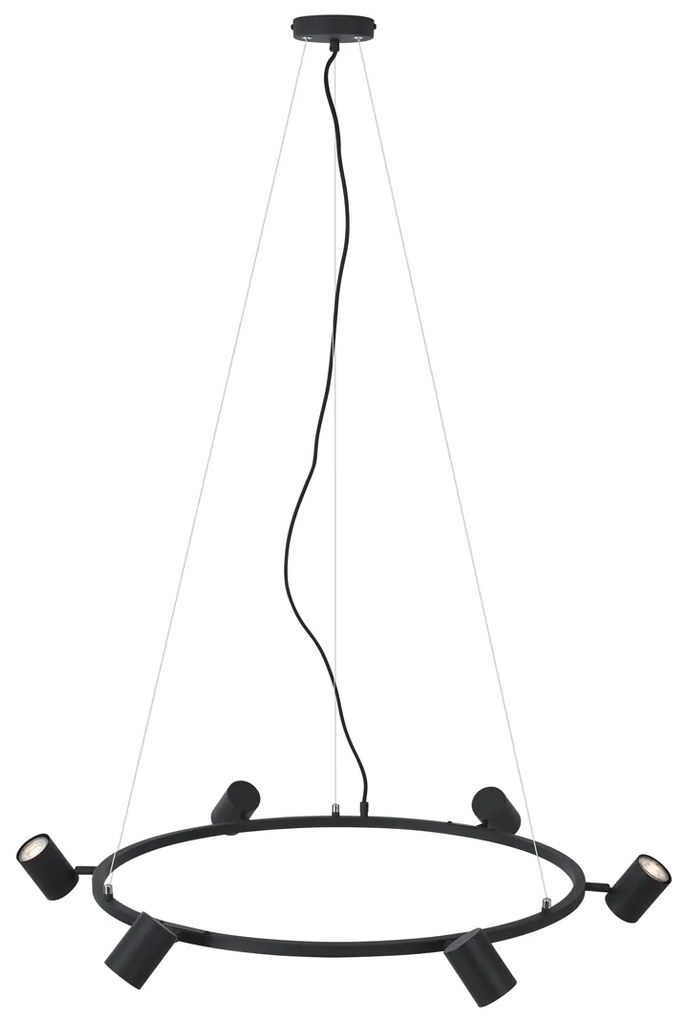 Candeeiro suspenso moderno preto com 6 luzes - Jeana Circle Moderno