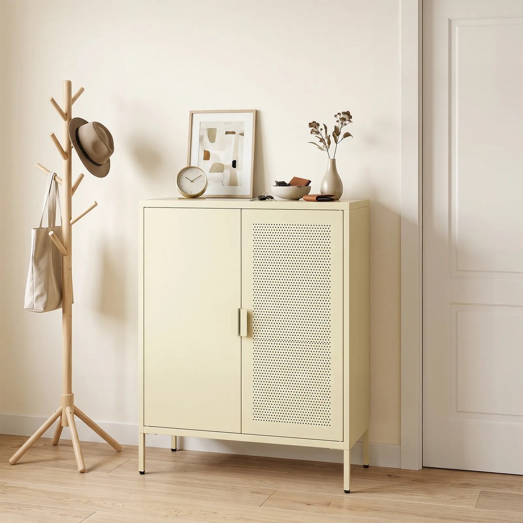 Aparador com 2 Portas, 80 x 35 x 102 cm, Prateleiras Ajustáveis, Amarelo