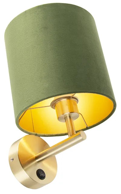 Candeeiro de parede elegante dourado com abajur em veludo verde - Matt Moderno