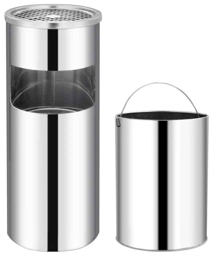 51087 vidaXL Caixote do lixo com cinzeiro para hotel 30 L aço inoxidável