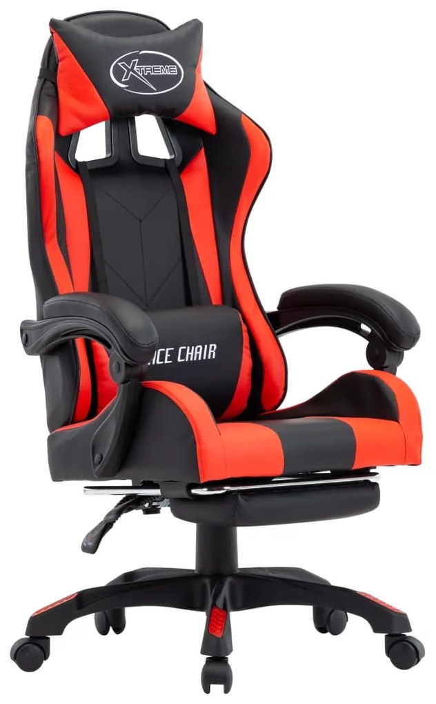 vidaXL Cadeira estilo corrida c/ apoio pés couro artif. vermelho/preto