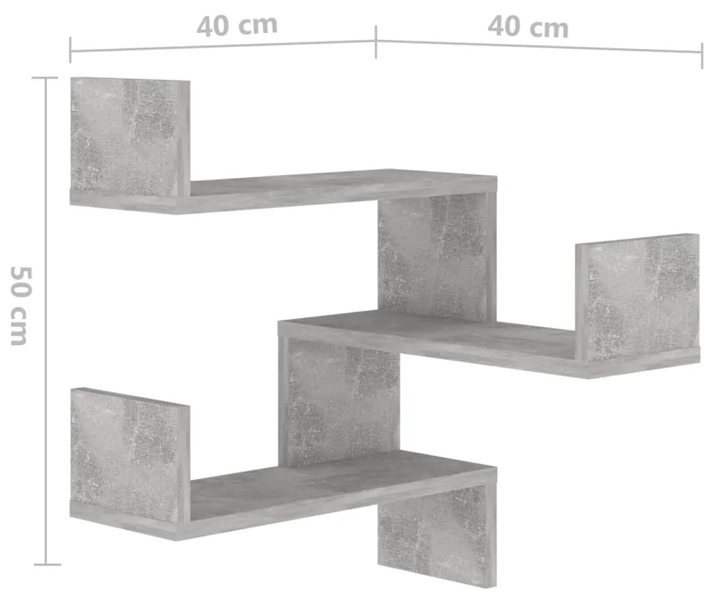 Estantes canto p/ parede 2pcs 40x40x50cm contrap. cinza cimento