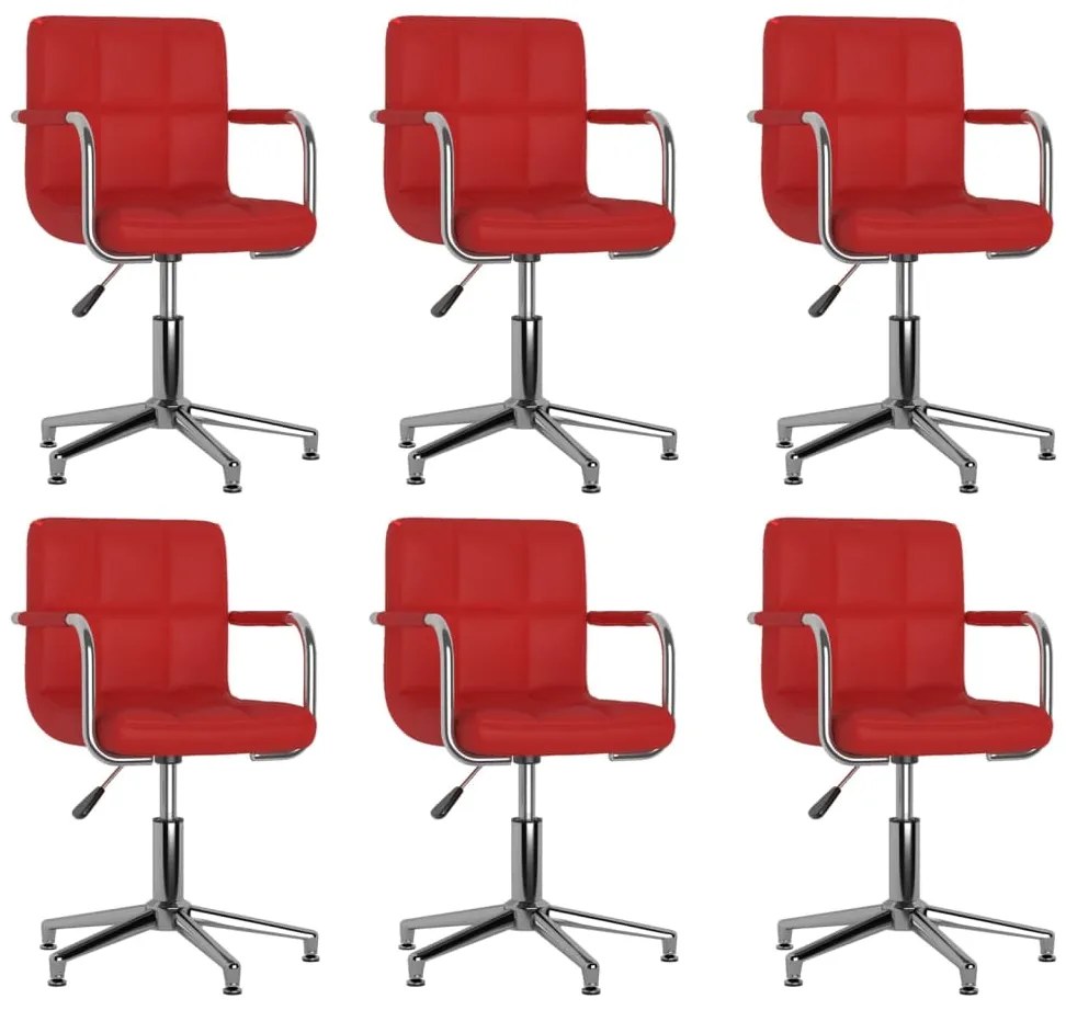 vidaXL Cadeiras jantar giratórias 6pcs couro artificial vermelho-tinto