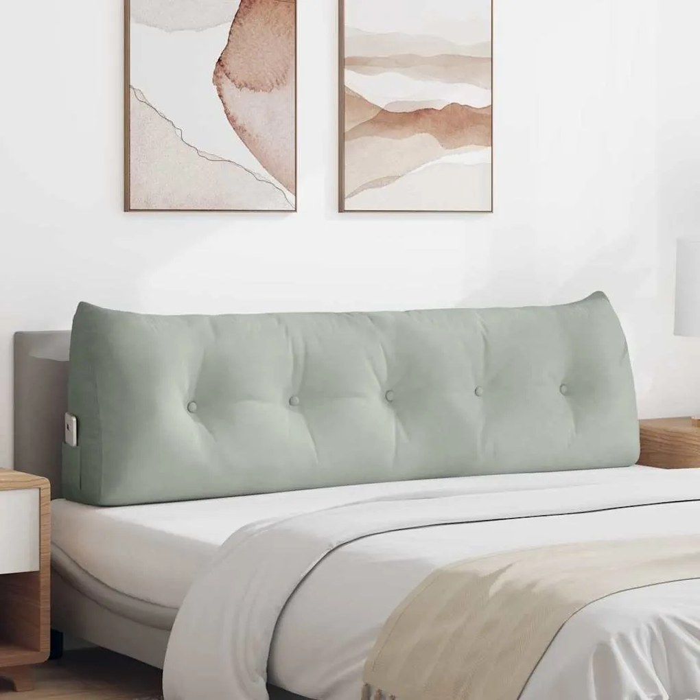 vidaXL Travesseiro para Costas Cinzento-claro 160 x 24 x 50 cm Veludo