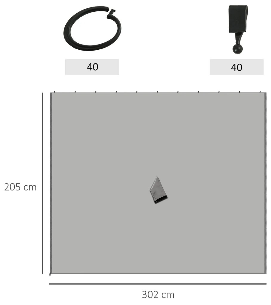 4 Paredes Laterais para Tenda 302x205 (NÃO INCLUIDA) cm Laterais para Tenda Universal com Ganchos e Argola em C para Tenda Cinza Claro