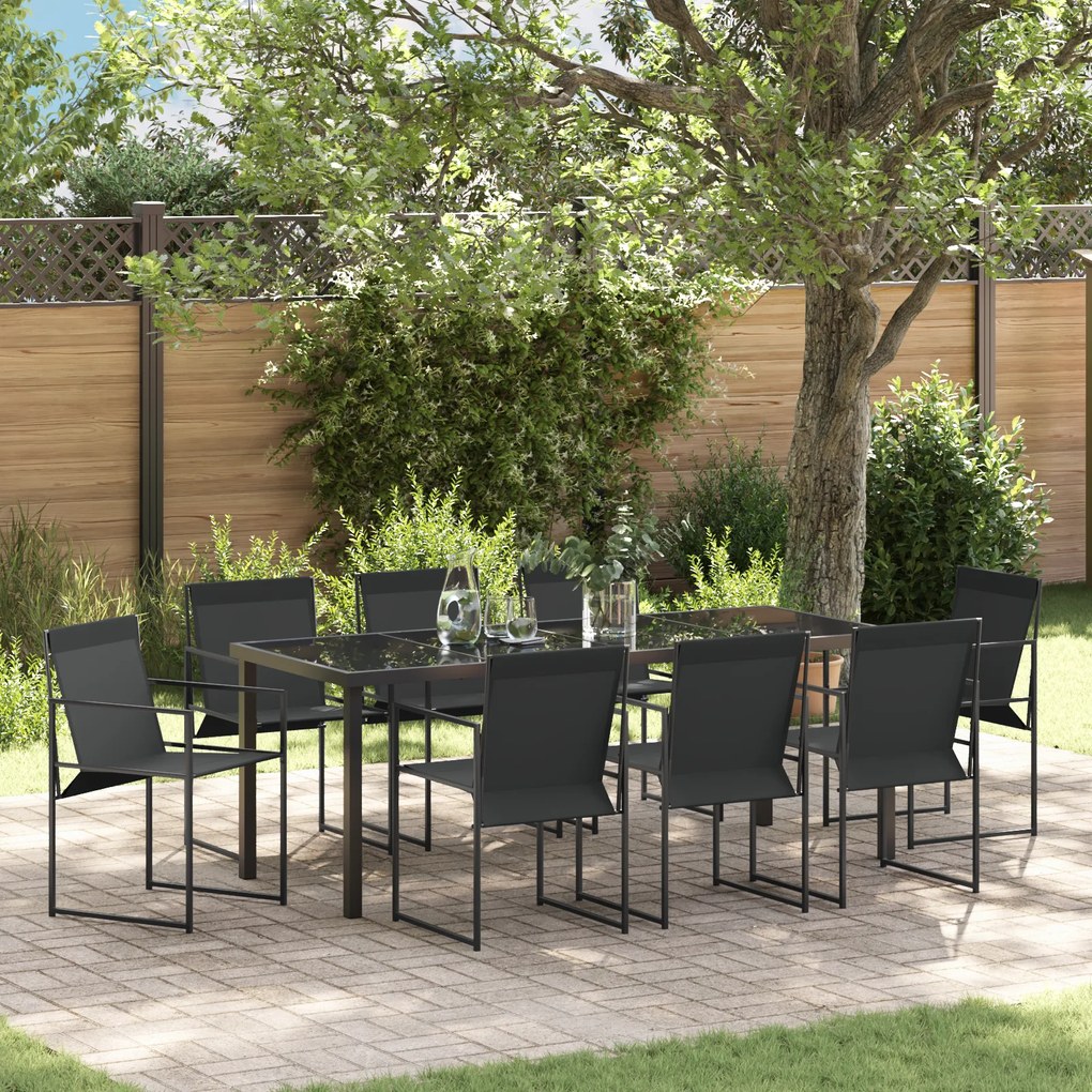 vidaXL Conjunto de Jantar de 9 Peças Preto em Textilene e Aço
